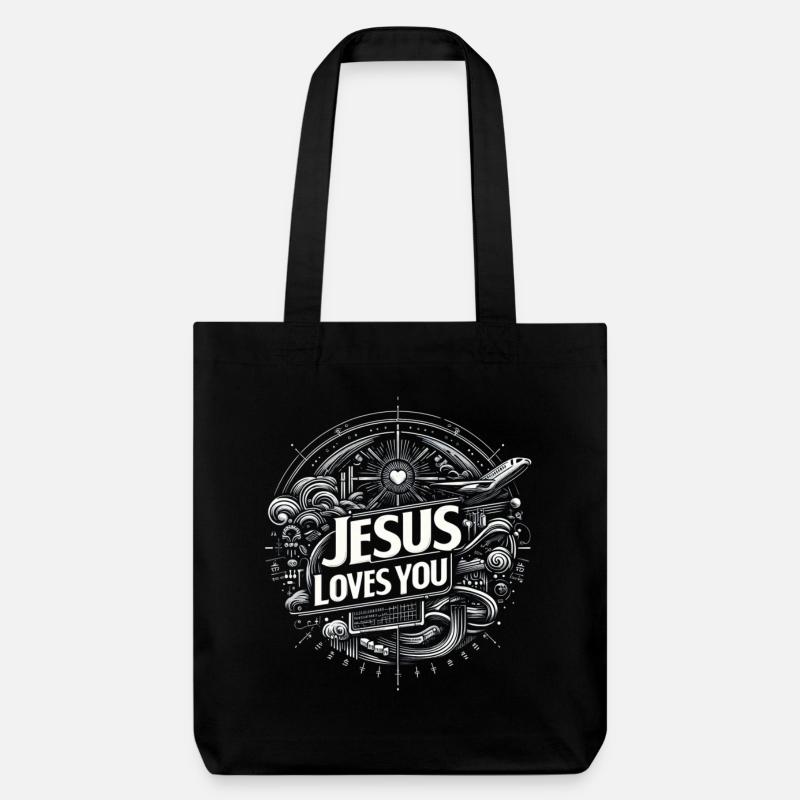 Jésus t’aime – Conception de cercles - Tote bag épais recyclé Stanley/Stella - noir