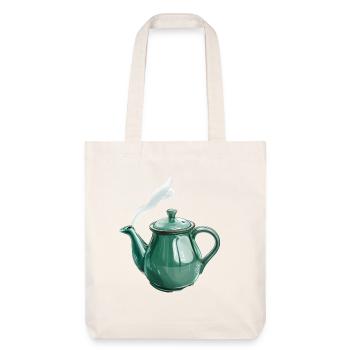 Green Teapot with Magic Steam - Stanley/Stella Heavyweight Recycled Tote Bag - natural white - Front