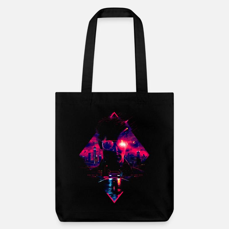 Synthwave Retro Auto Mann Stadt Vaporwave 90er - Stanley/Stella recycelter Heavyweight Stoffbeutel - Schwarz