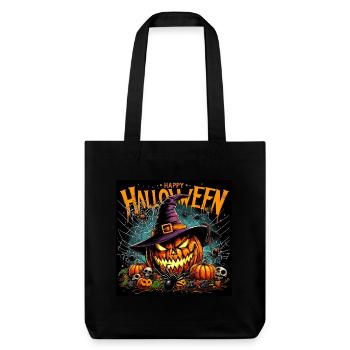 Halloween Kürbis Grimasse Hexenhut Spinne Horror - Stanley/Stella recycelter Heavyweight Stoffbeutel - Schwarz - Vorne