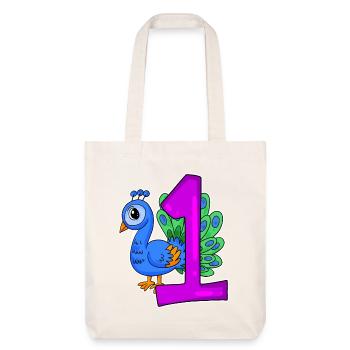 Zahl 1 Nummer Eins - Blauer Pfau Motiv - Stanley/Stella recycelter Heavyweight Stoffbeutel - Naturweiß - Vorne