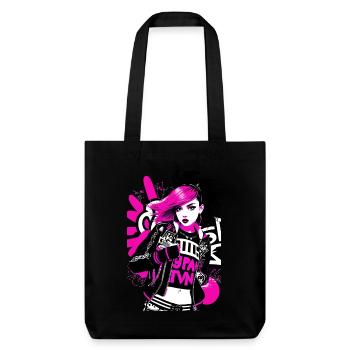 Urban Punk Straßenkunst mit neonpinken Akzenten - Stanley/Stella recycelter Heavyweight Stoffbeutel - Schwarz - Vorne