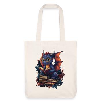 Dragon violet avec des lunettes fantaisie pour les amateurs de livres - Tote bag épais recyclé Stanley/Stella - blanc cassé - Devant