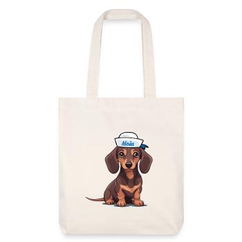 Dackel Hund Hunde maritim Kinder Kind Moin Ahoi - Stanley/Stella recycelter Heavyweight Stoffbeutel - Naturweiß - Vorne