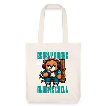 Bearly Awake - Lustiges Bären-Design - Stanley/Stella recycelter Heavyweight Stoffbeutel - Naturweiß - Vorne