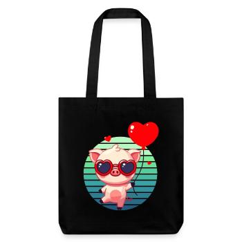 Valentinstag Schweinchen Liebe Herz Ballon Lustig - Stanley/Stella recycelter Heavyweight Stoffbeutel - Schwarz - Vorne
