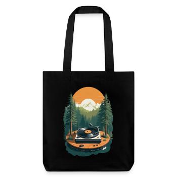 Musik Streetwear Outfit Plattenspieler Natur - Stanley/Stella recycelter Heavyweight Stoffbeutel - Schwarz - Vorne