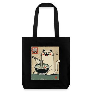 Kawaii Cat Ramen Nouilles Streetwear Ukiyo-E - Tote bag épais recyclé Stanley/Stella - noir - Devant