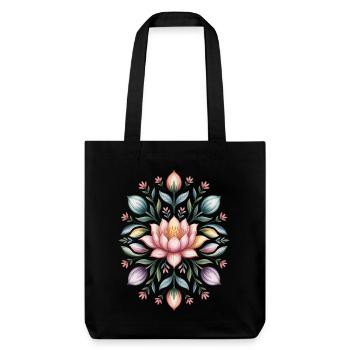Lotusblüten-Mandala mit floralen Details - Stanley/Stella recycelter Heavyweight Stoffbeutel - Schwarz - Vorne