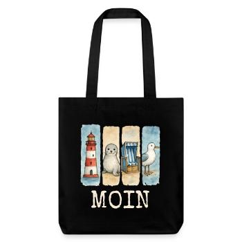 Moin Leuchtturm Robbe Strandkorb Möwe Küste - Stanley/Stella recycelter Heavyweight Stoffbeutel - Schwarz - Vorne