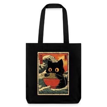 Japon Cat Ramen Nouilles Motif Vague Rétro - Tote bag épais recyclé Stanley/Stella - noir - Devant