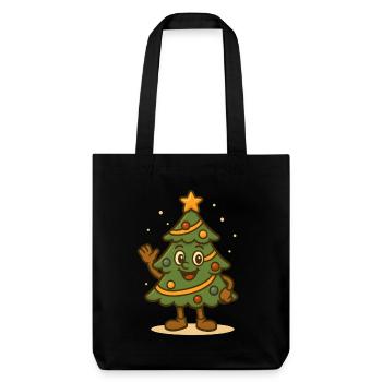 Fun Christmas Tree Cartoon Waving Design - Stanley/Stella Heavyweight Recycled Tote Bag - black - Front