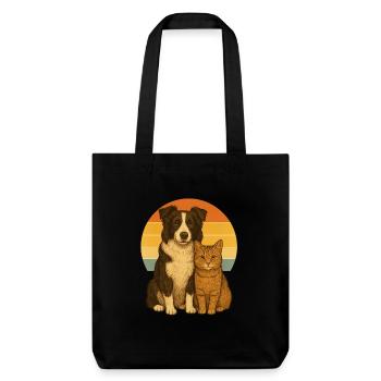 Border Collie und Katze - Stanley/Stella recycelter Heavyweight Stoffbeutel - Schwarz - Vorne
