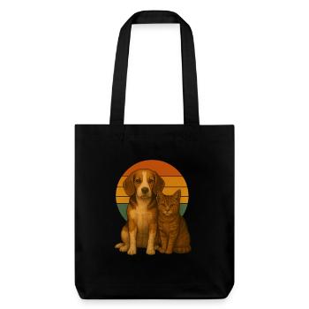 Beagle und Katze - Stanley/Stella recycelter Heavyweight Stoffbeutel - Schwarz - Vorne
