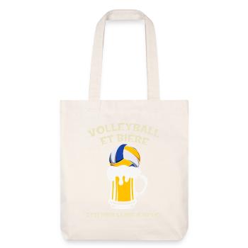 Volleyball et bière c’est pour ça que je suis ici  - Tote bag épais recyclé Stanley/Stella - blanc cassé - Devant
