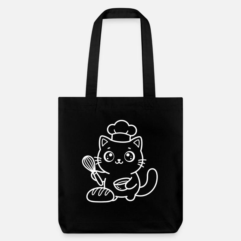 Bäcker Kawaii Katze - Stanley/Stella recycelter Heavyweight Stoffbeutel - Schwarz