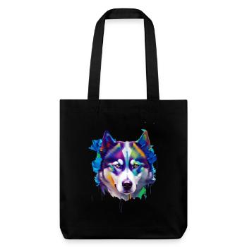 Sibirisches Husky-Hundeporträt Lebendiges Ölgemälde - Stanley/Stella recycelter Heavyweight Stoffbeutel - Schwarz - Vorne