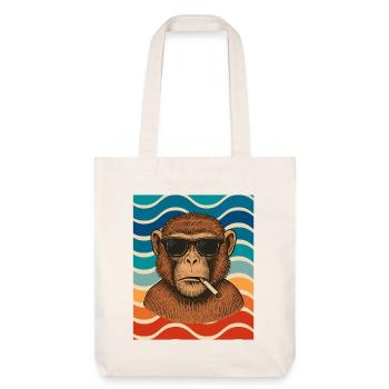 Wellen-Chimp mit Sonnenbrille - Stanley/Stella recycelter Heavyweight Stoffbeutel - Naturweiß - Vorne