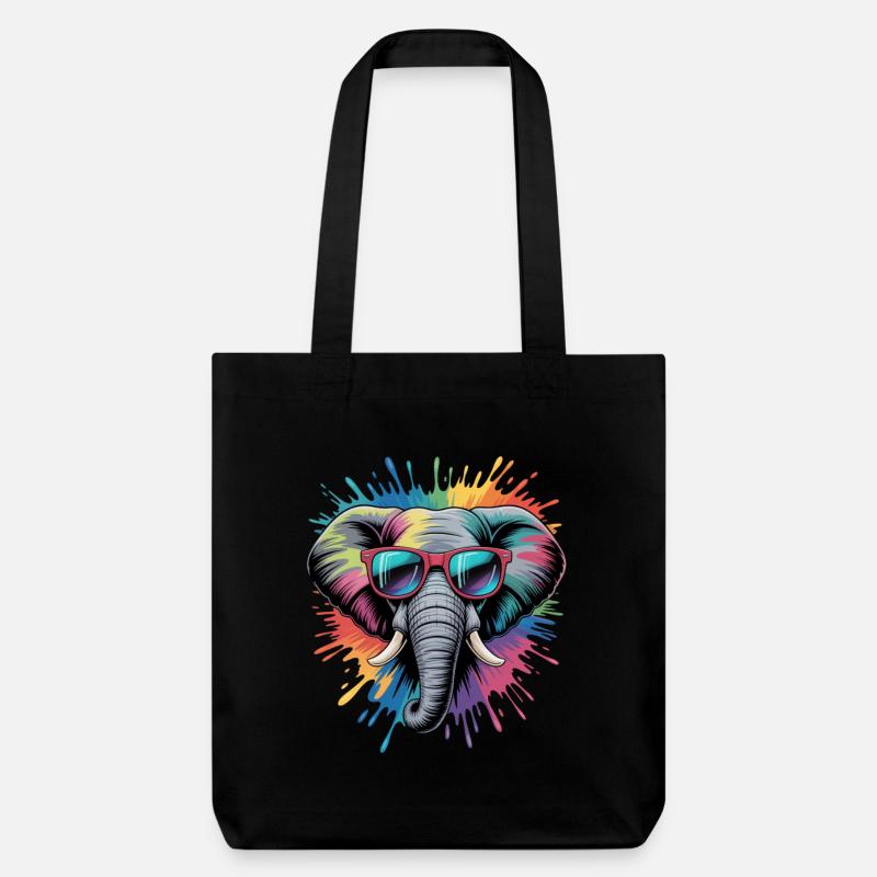 Éclaboussure colorée d’éléphant aquarelle - Tote bag épais recyclé Stanley/Stella - noir
