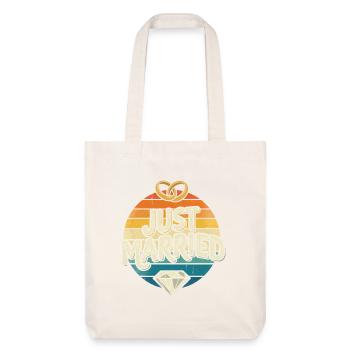 Just Married Retro Regenbogen - Stanley/Stella recycelter Heavyweight Stoffbeutel - Naturweiß - Vorne