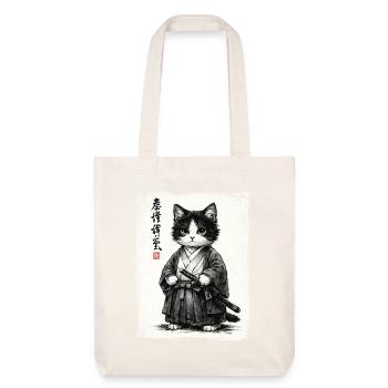 Samurai Cat Japanese Ukiyoe Warrior Kawaii - Stanley/Stella Heavyweight Recycled Tote Bag - natural white - Front