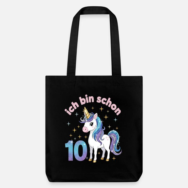 10. Geburtstag Einhorn Mädchen Ich bin schon 10 - Stanley/Stella recycelter Heavyweight Stoffbeutel - Schwarz
