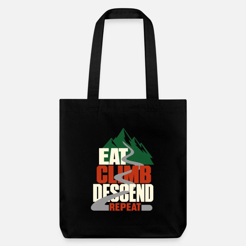 Manger, monter, descendre, recommencer, cyclisme sur route, Mountain Hum - Tote bag épais recyclé Stanley/Stella - noir