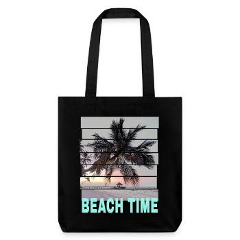Beach Time with Vintage Beach and Sunset - Stanley/Stella Heavyweight Recycled Tote Bag - black - Front