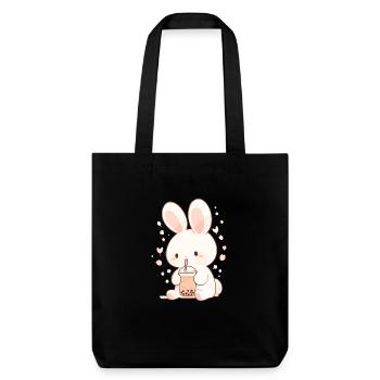 Kawaii Hase trinkt Boba Bubble Tea Chibi - Stanley/Stella recycelter Heavyweight Stoffbeutel - Schwarz - Vorne