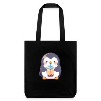 Kawaii Pinguin trinkt Boba Bubble Tea Chibi - Stanley/Stella recycelter Heavyweight Stoffbeutel - Schwarz - Vorne