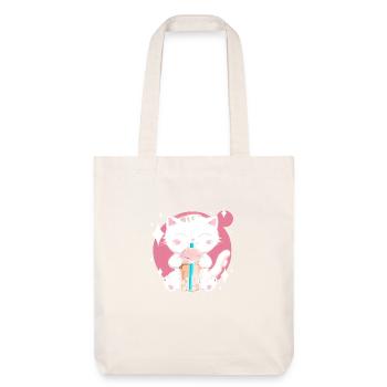 Kawaii Bubble Tea Cat Boba Milk - Stanley/Stella Heavyweight Recycled Tote Bag - natural white - Front