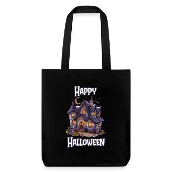 Halloween – Happy Halloween gruseliges Geisterhaus - Stanley/Stella recycelter Heavyweight Stoffbeutel - Schwarz - Vorne