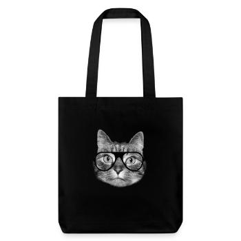 Coole Hipster Katze mit schwarzer Brille - Stanley/Stella recycelter Heavyweight Stoffbeutel - Schwarz - Vorne