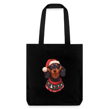 Weihnachtsmotiv mit einem Dackel - Stanley/Stella recycelter Heavyweight Stoffbeutel - Schwarz - Vorne