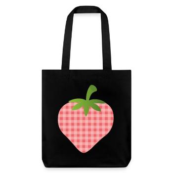Strawberry with check pattern - personalizable - Stanley/Stella Heavyweight Recycled Tote Bag - black - Front