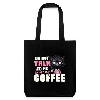 Morning grouch cat with coffee - Stanley/Stella Heavyweight Recycled Tote Bag - black - Front