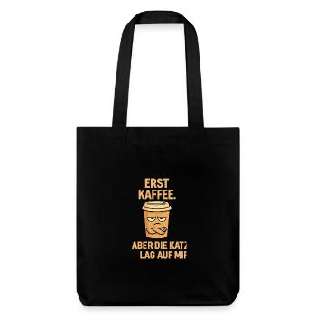 Premier café, chat ment sur moi, cadeau drôle - Tote bag épais recyclé Stanley/Stella - noir - Devant