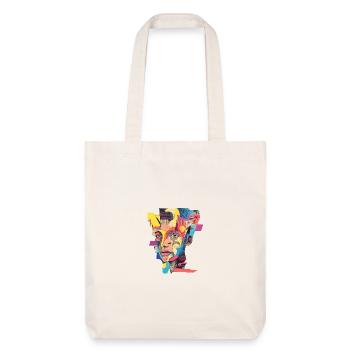 Cubist Pop Portrait in Neon Palette - Stanley/Stella Heavyweight Recycled Tote Bag - natural white - Front