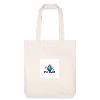 Space Explorer – Astronaut cat surfs on Satur - Stanley/Stella Heavyweight Recycled Tote Bag - natural white - Front
