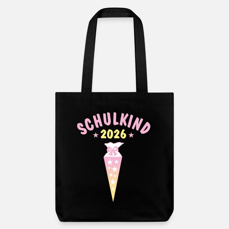 Schulkind 2026 Schultüte Sterne - gelb rosa - Stanley/Stella recycelter Heavyweight Stoffbeutel - Schwarz