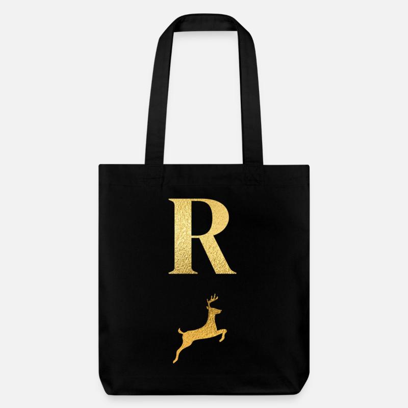 Buchstabe r goldener Hirsch - Geschenkidee - Stanley/Stella recycelter Heavyweight Stoffbeutel - Schwarz