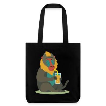 bunter Mandrill genießt entspannt ein Glas Saft - Stanley/Stella recycelter Heavyweight Stoffbeutel - Schwarz - Vorne