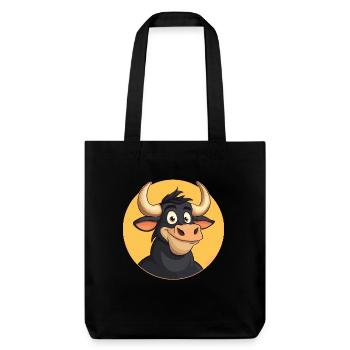 Lustiger Cartoon-Kuh-Bulle - Stanley/Stella recycelter Heavyweight Stoffbeutel - Schwarz - Vorne