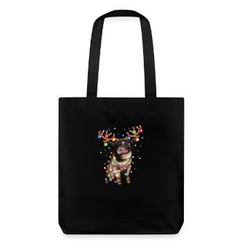 Christmas Piggie - Süßes Schweinchen Weihnachten Weihnachtsschwein - Stanley/Stella recycelter Heavyweight Stoffbeutel - Schwarz - Hinten