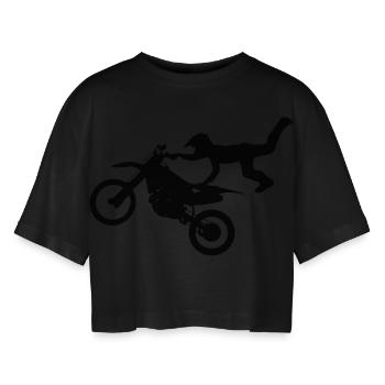 Motorcross - Frauen Oversized Cropped T-Shirt - Schwarz - Vorne - AI Model Female 172 light (172cm)