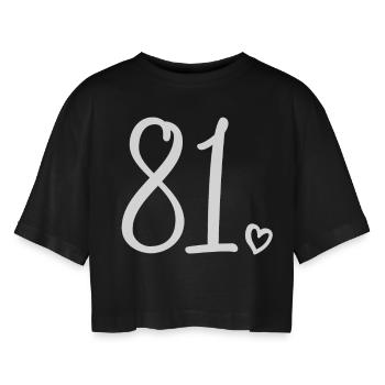 Süße Nummer 81, 81 Jahre alt, 81. Geburtstag Geschenk - Frauen Oversized Cropped T-Shirt - Schwarz - Vorne - AI Model Female 172 light (172cm)