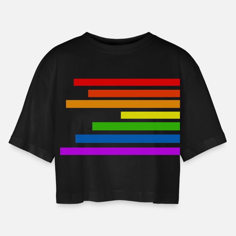 Regenbogen - Frauen Oversized Cropped T-Shirt - Schwarz