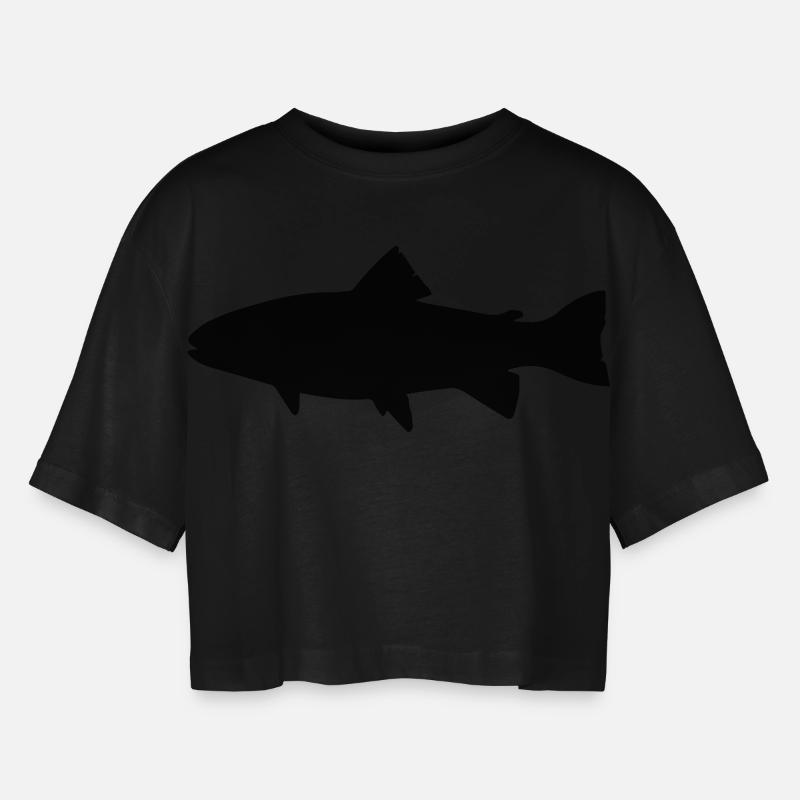 Fisch - Frauen Oversized Cropped T-Shirt - Schwarz