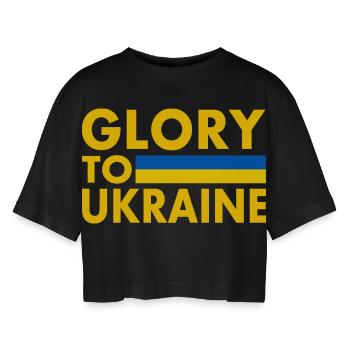 Glory to ukraine - Frauen Oversized Cropped T-Shirt - Schwarz - Vorne - AI Model Female 172 light (172cm)
