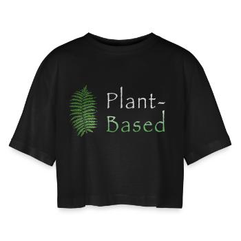 Plant-Based - Frauen Oversized Cropped T-Shirt - Schwarz - Vorne - AI Model Female 172 light (172cm)